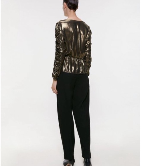 Zara women’s Metallic Ruched B Neck blouse top - Picture 5 of 8